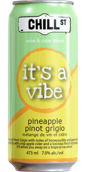 A product image for Chill St. It’s a Vibe Pineapple Pinot Grigio Cider