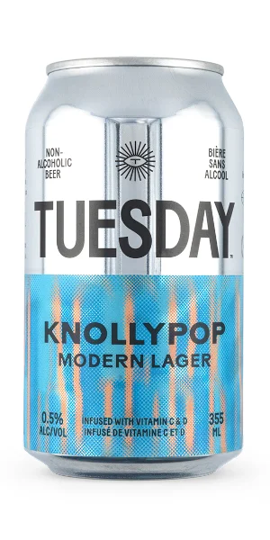 A product image for Tuesday Brewing – Knollypop Non-Alc Lager